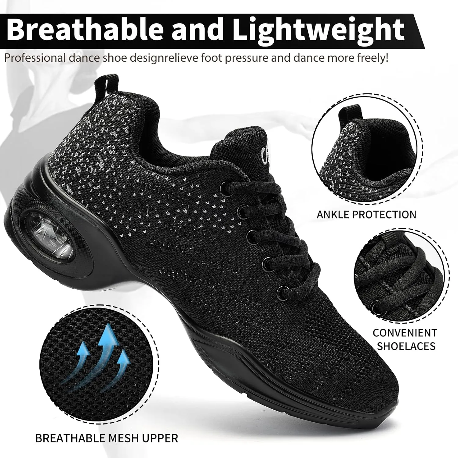 Dance Shoes for Women Jazz Shoes Women Dance Sneakers Breathable Air Cushion Split Sole Athletic Walking Dance Shoes Platform Shoe