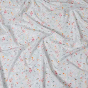 Delicate Botanical Cotton Voile Fabric - 110cm Wide, Springtime Print from India-D18531