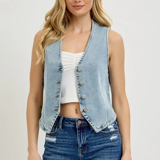 Denim Button Down Vest