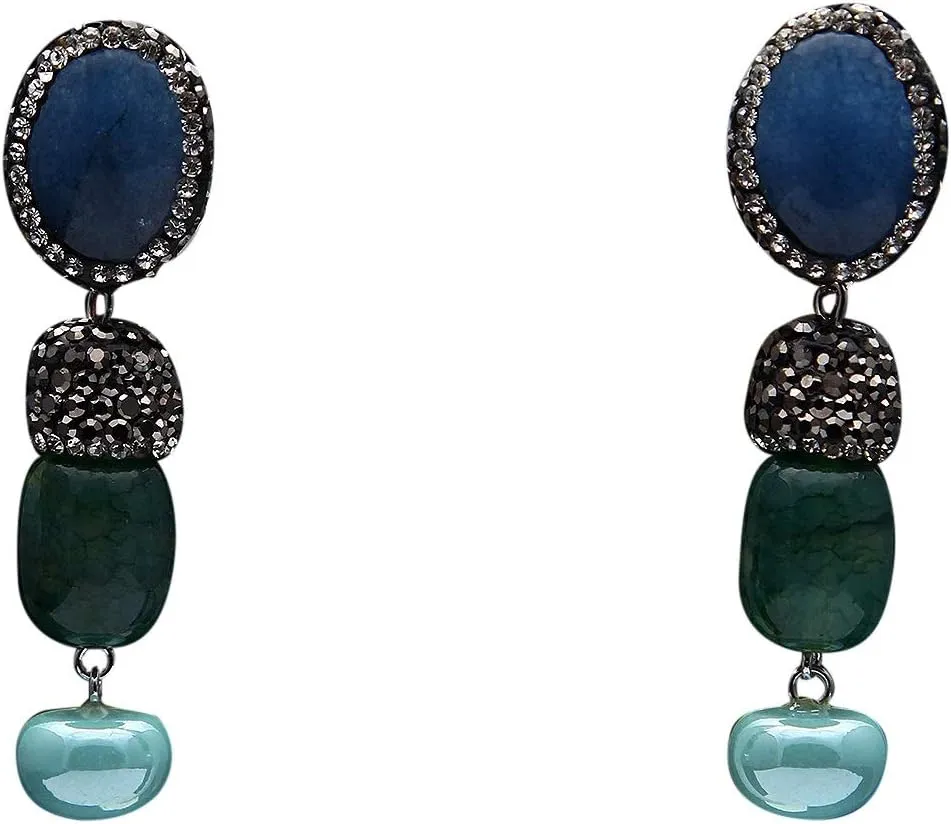 Designer Dangle Stone Earrings German Silver Gold Plated Valentine Collection Ethnic Indo-Western Hoop Dangler Tassle Earrings for Women