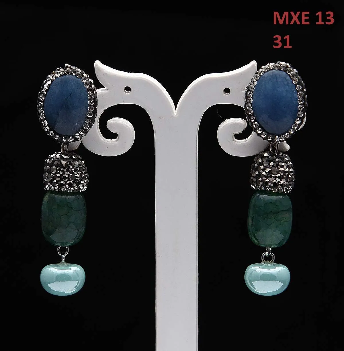 Designer Dangle Stone Earrings German Silver Gold Plated Valentine Collection Ethnic Indo-Western Hoop Dangler Tassle Earrings for Women