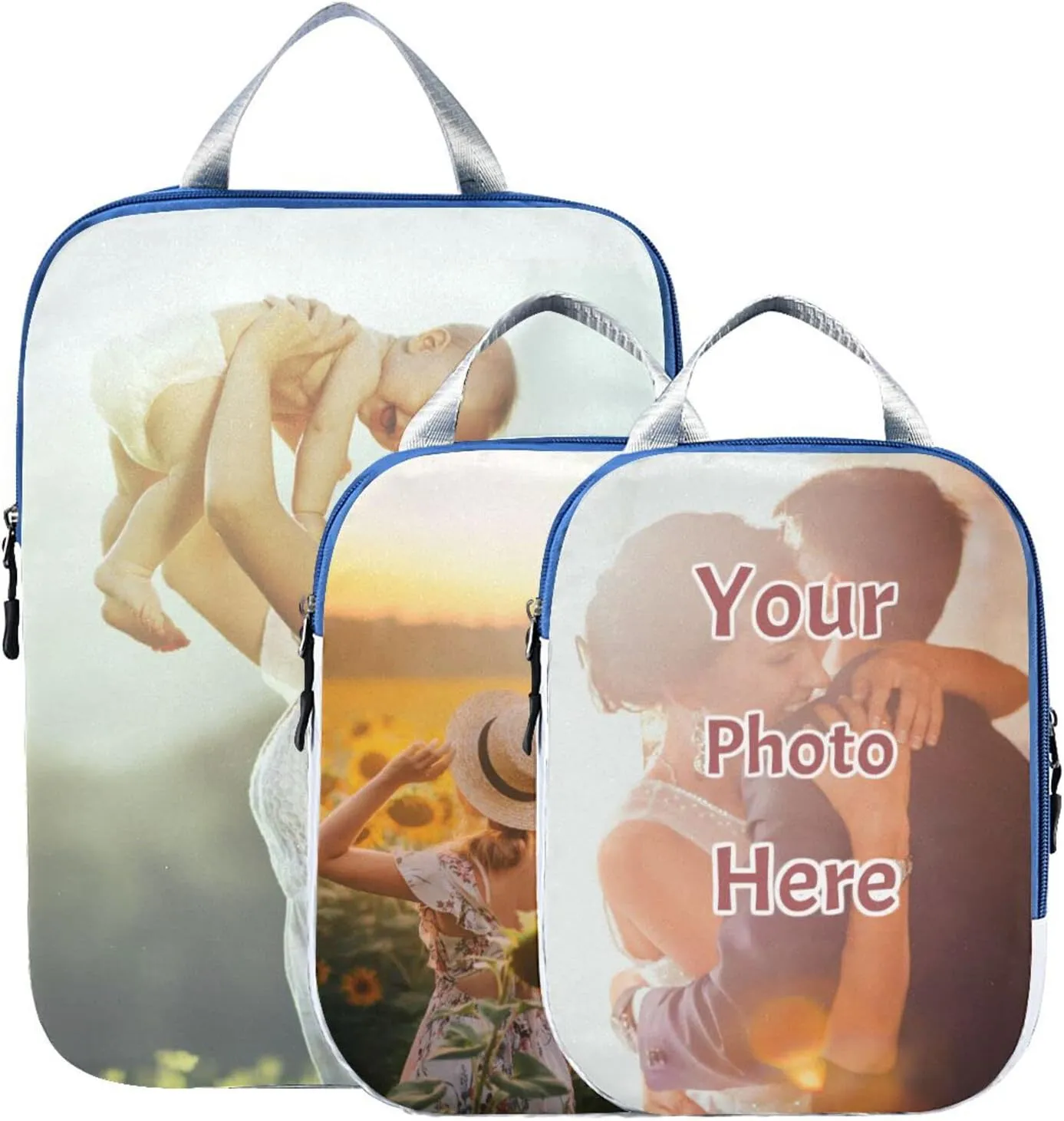 DIY Photo Personalized Customization 3 Pcs Packing Cubes for Suitcases Travel Luggage Organizer Compression Packing Cubes for Travel Suitcase Organizer Bags Set