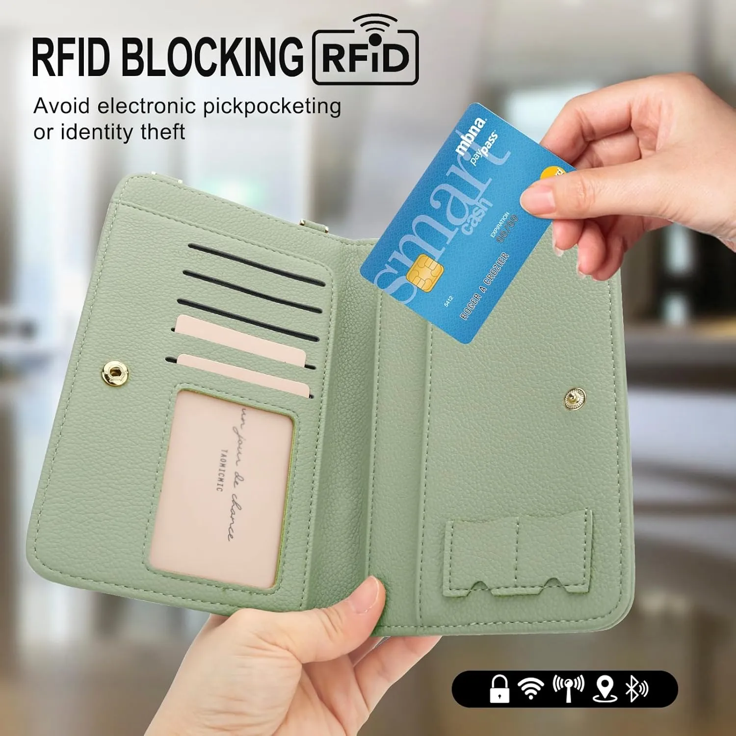 DOB SECHS Leather Passport Wallet Crossbody Phone Bag, RFID Blocking Passport Holder Credit Cards Case for Women