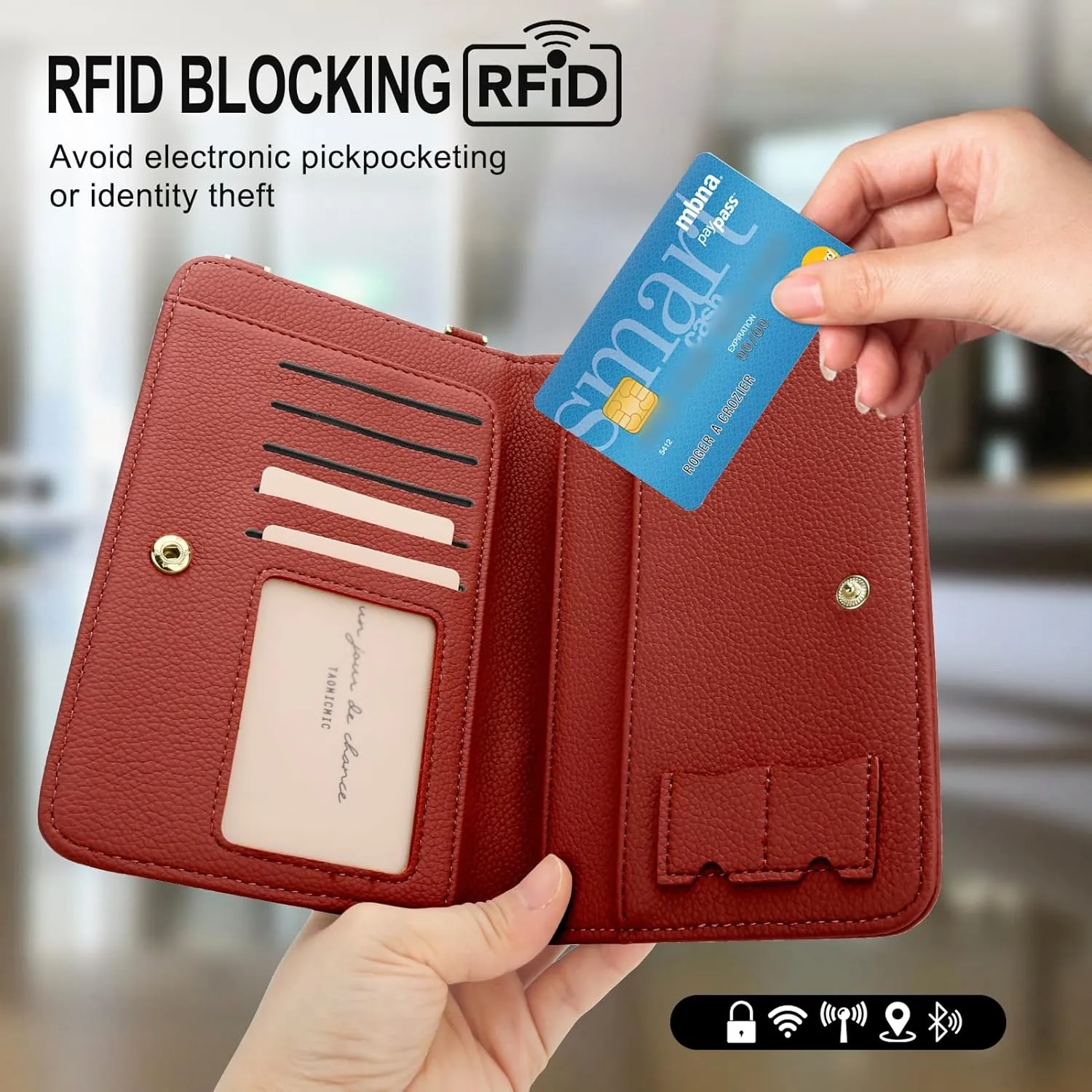 DOB SECHS Leather Passport Wallet Crossbody Phone Bag, RFID Blocking Passport Holder Credit Cards Case for Women