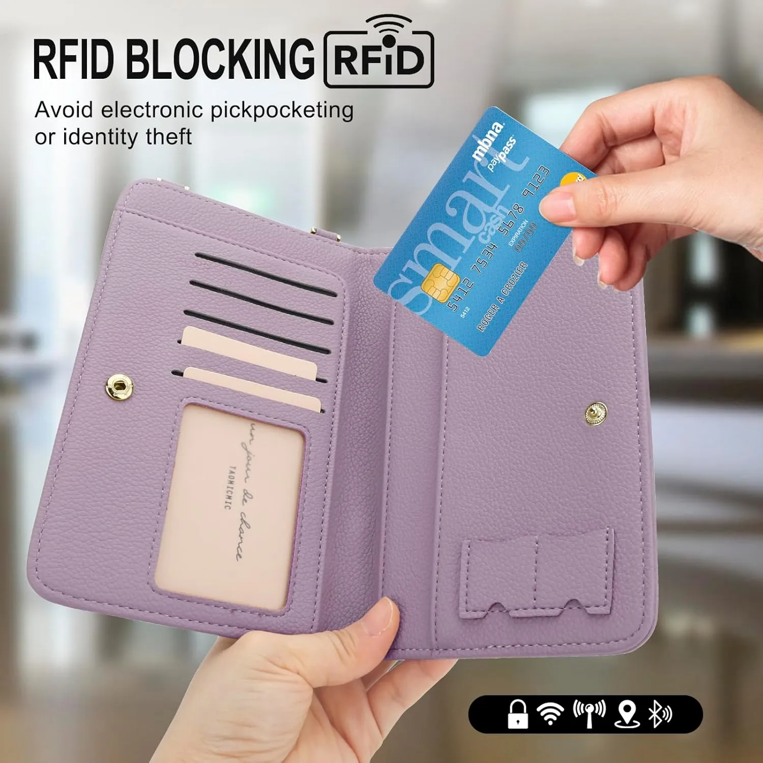 DOB SECHS Leather Passport Wallet Crossbody Phone Bag, RFID Blocking Passport Holder Credit Cards Case for Women