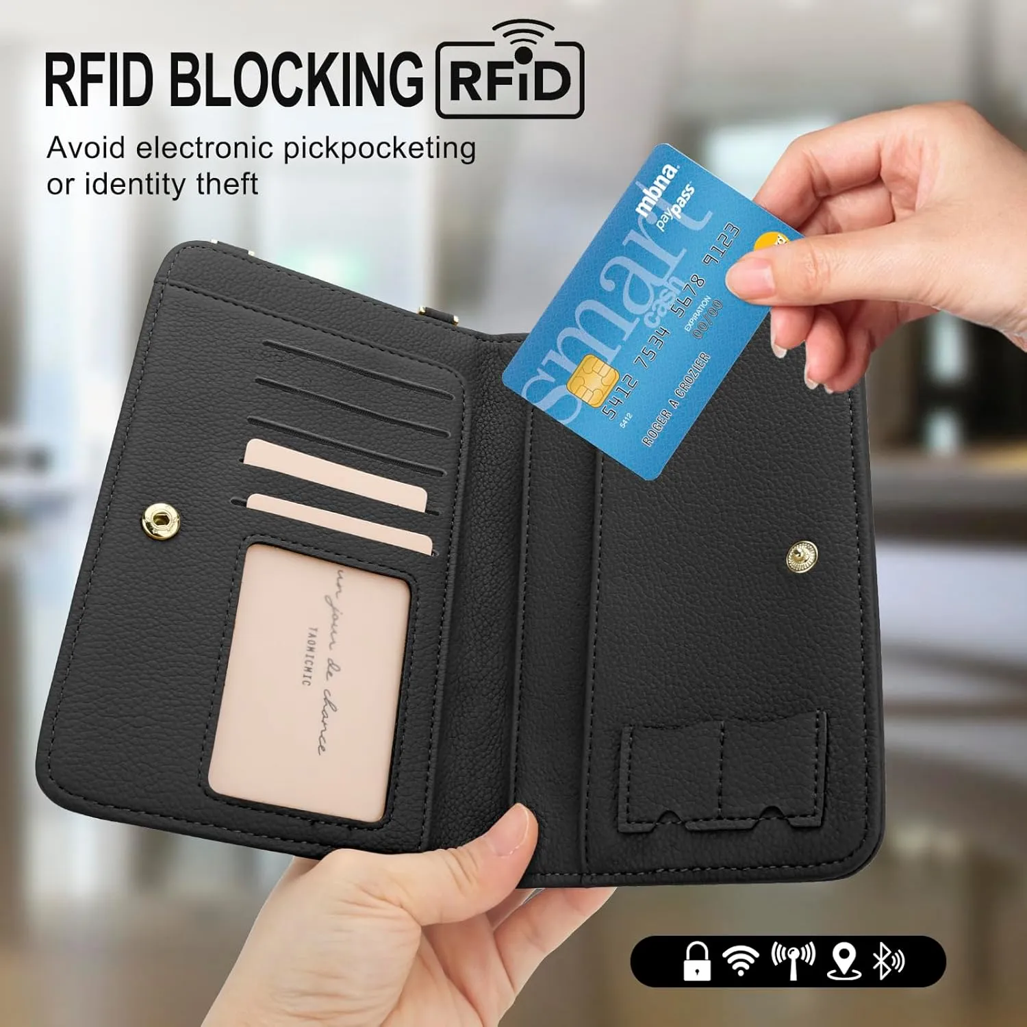 DOB SECHS Leather Passport Wallet Crossbody Phone Bag, RFID Blocking Passport Holder Credit Cards Case for Women