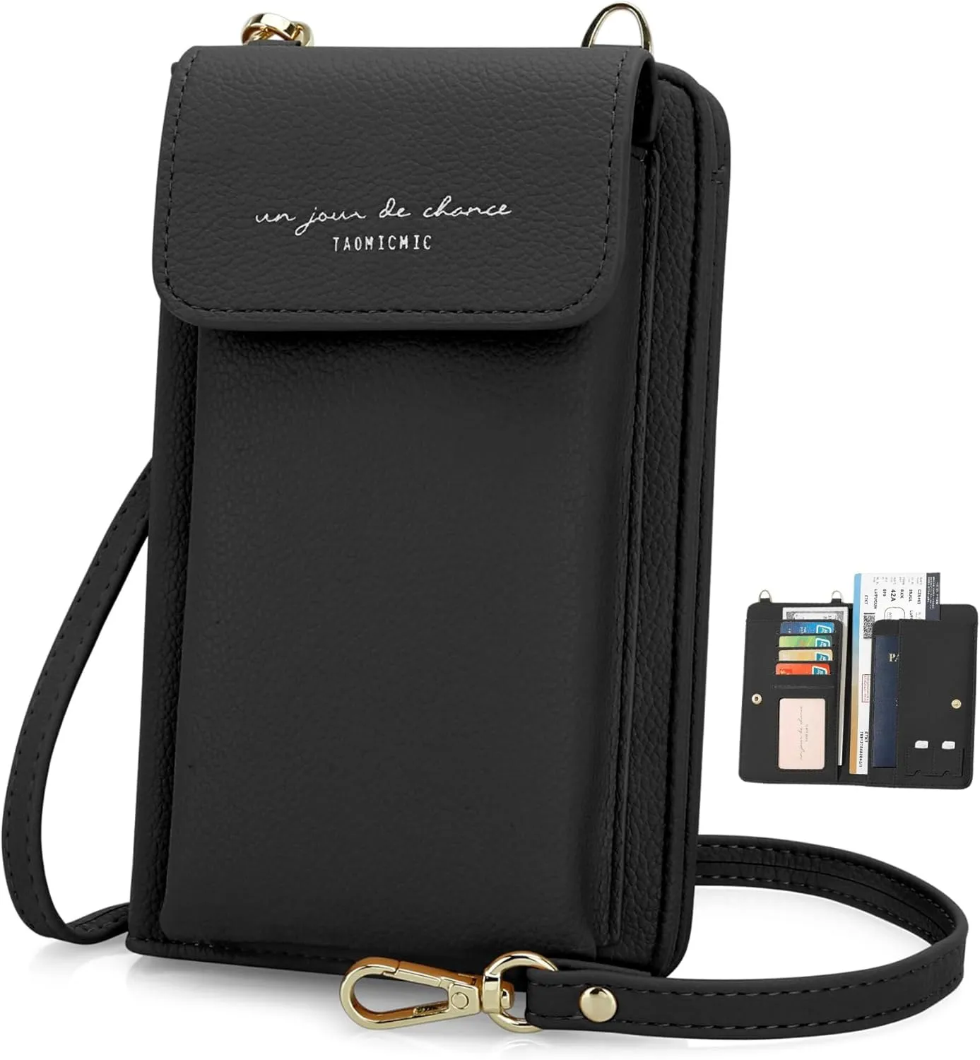DOB SECHS Leather Passport Wallet Crossbody Phone Bag, RFID Blocking Passport Holder Credit Cards Case for Women