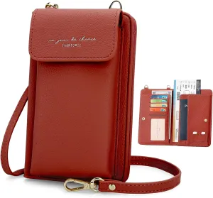DOB SECHS Leather Passport Wallet Crossbody Phone Bag, RFID Blocking Passport Holder Credit Cards Case for Women