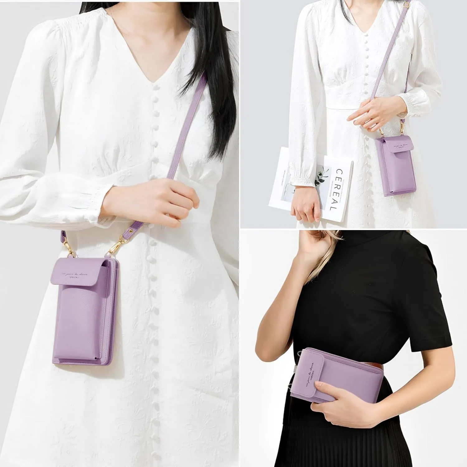 DOB SECHS Leather Passport Wallet Crossbody Phone Bag, RFID Blocking Passport Holder Credit Cards Case for Women