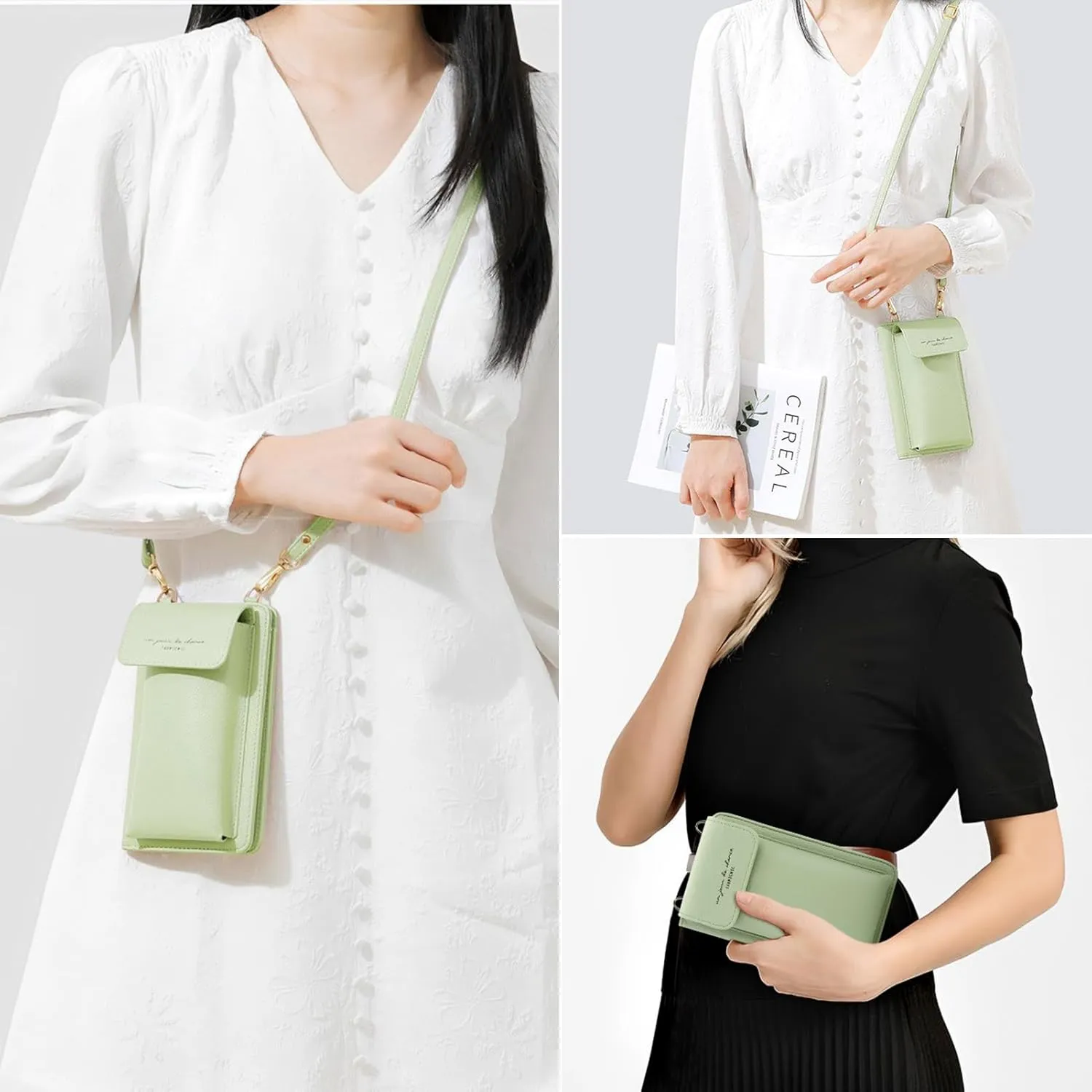 DOB SECHS Leather Passport Wallet Crossbody Phone Bag, RFID Blocking Passport Holder Credit Cards Case for Women