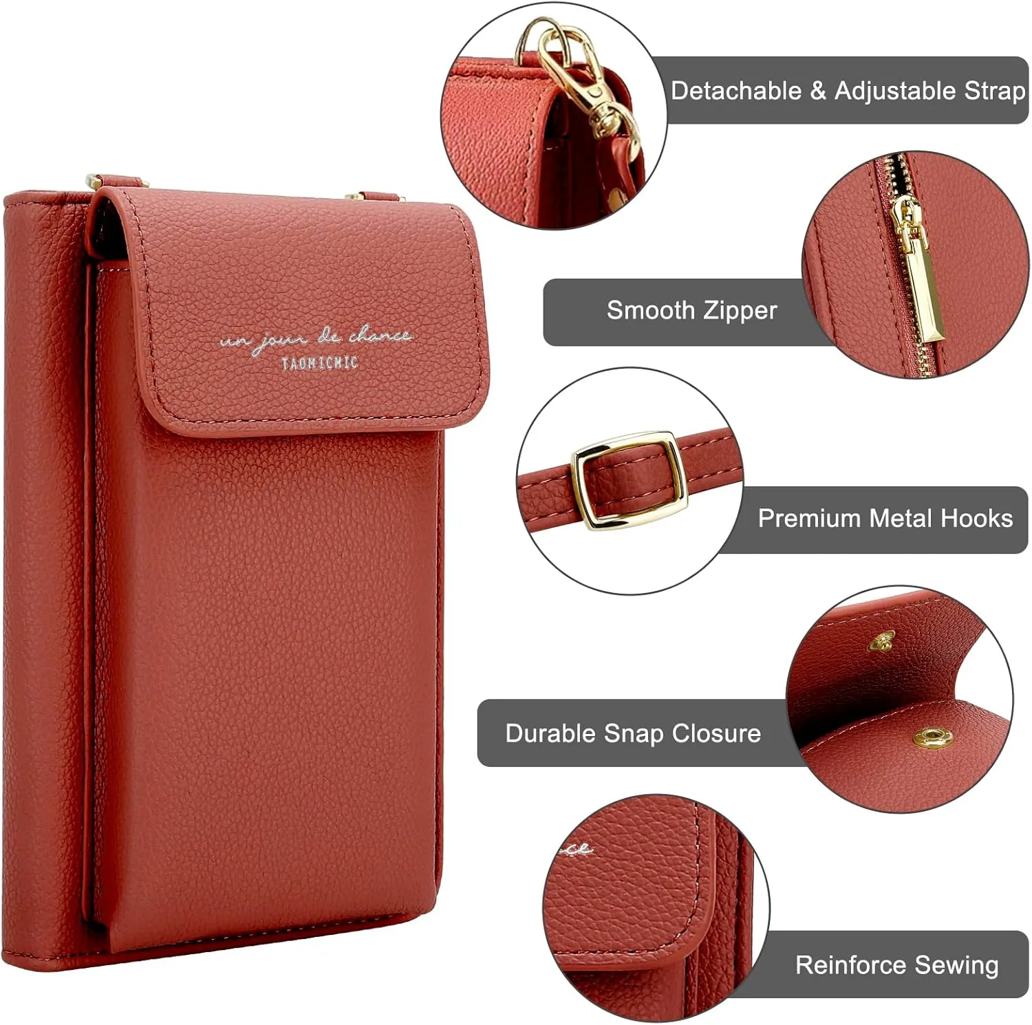 DOB SECHS Leather Passport Wallet Crossbody Phone Bag, RFID Blocking Passport Holder Credit Cards Case for Women