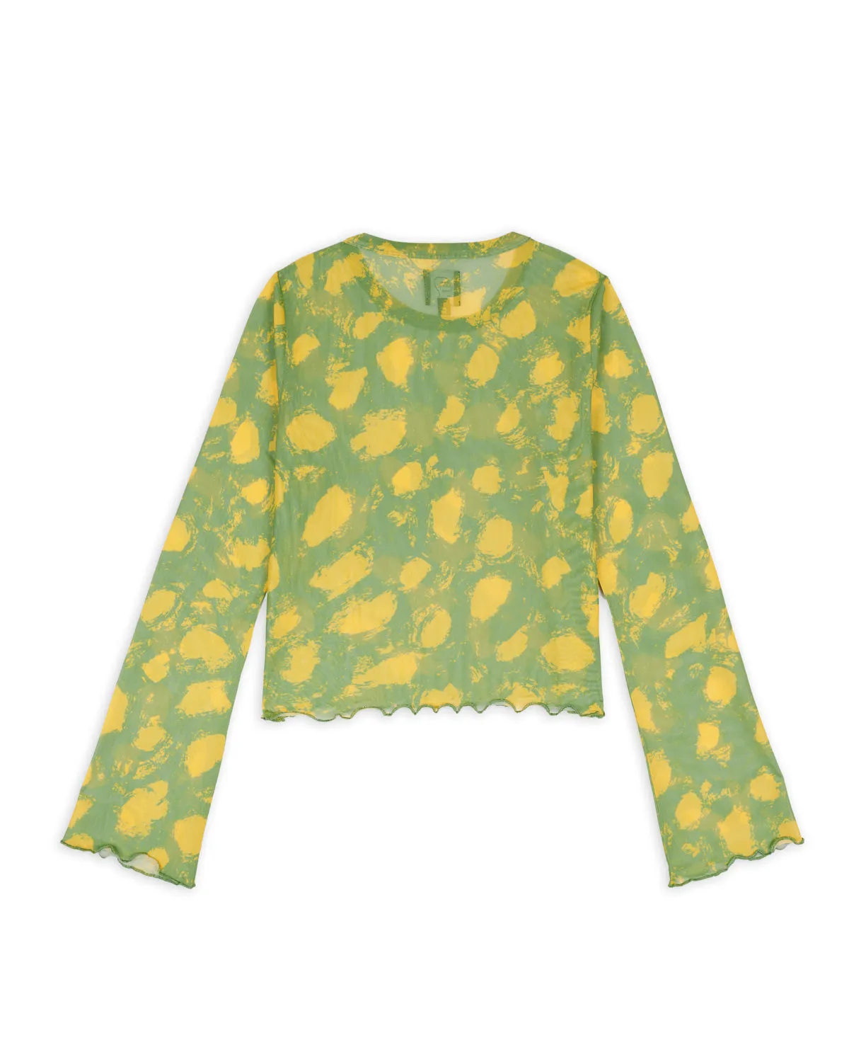 Dot Hyper Mesh Bell Sleeve Top - Lime