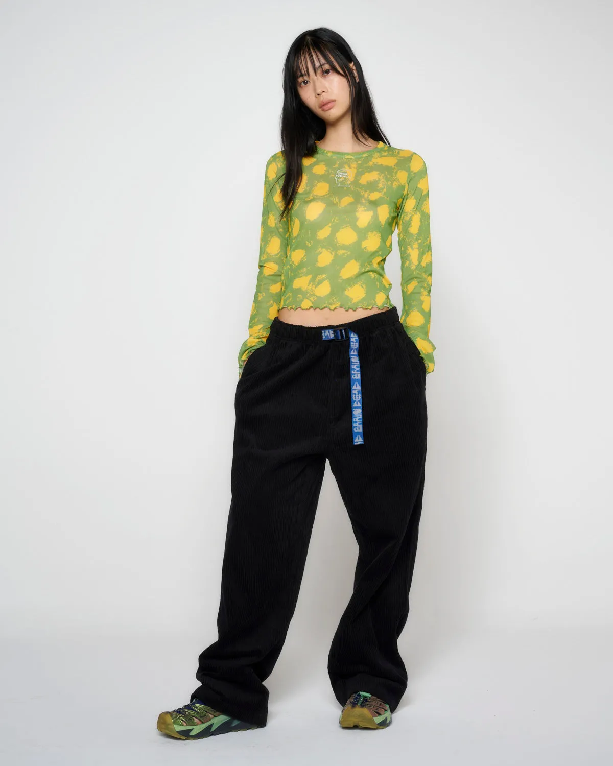 Dot Hyper Mesh Bell Sleeve Top - Lime
