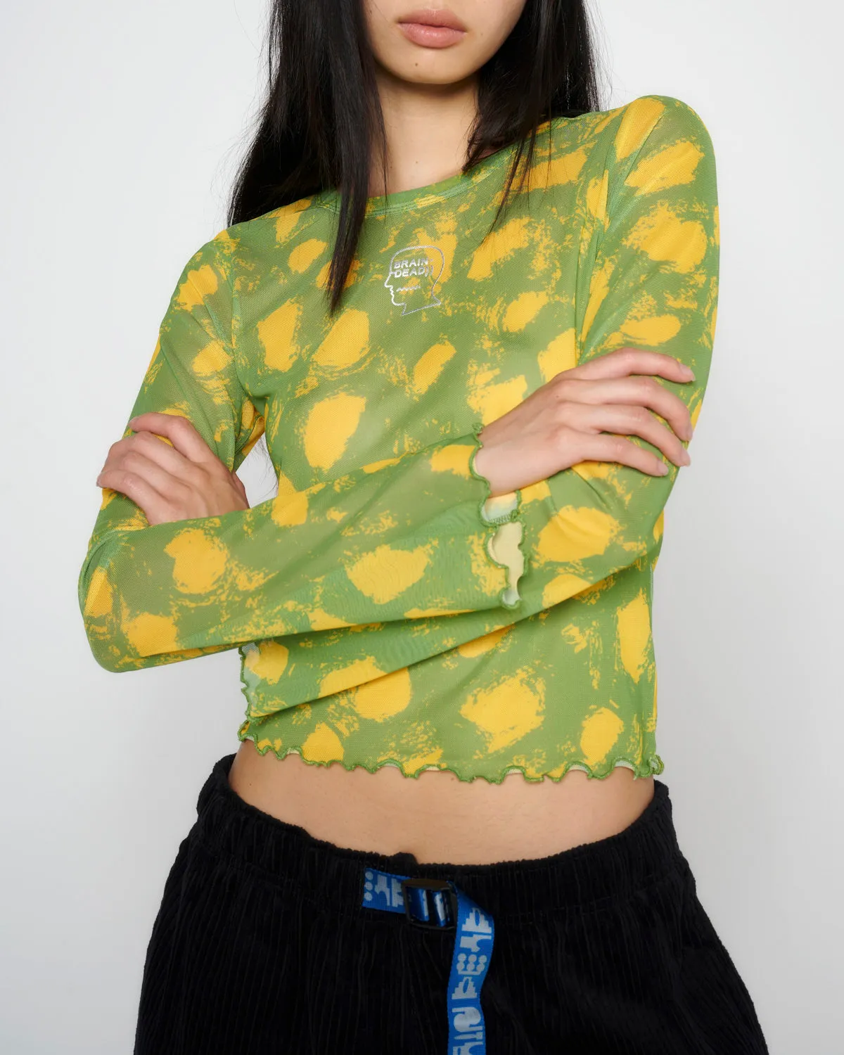 Dot Hyper Mesh Bell Sleeve Top - Lime