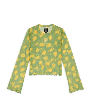 Dot Hyper Mesh Bell Sleeve Top - Lime