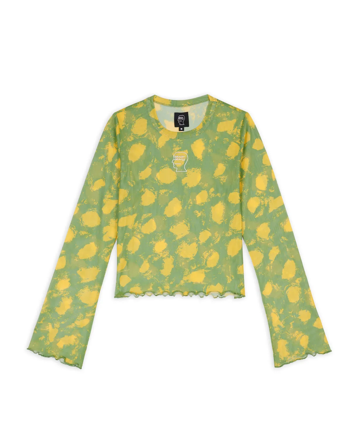 Dot Hyper Mesh Bell Sleeve Top - Lime