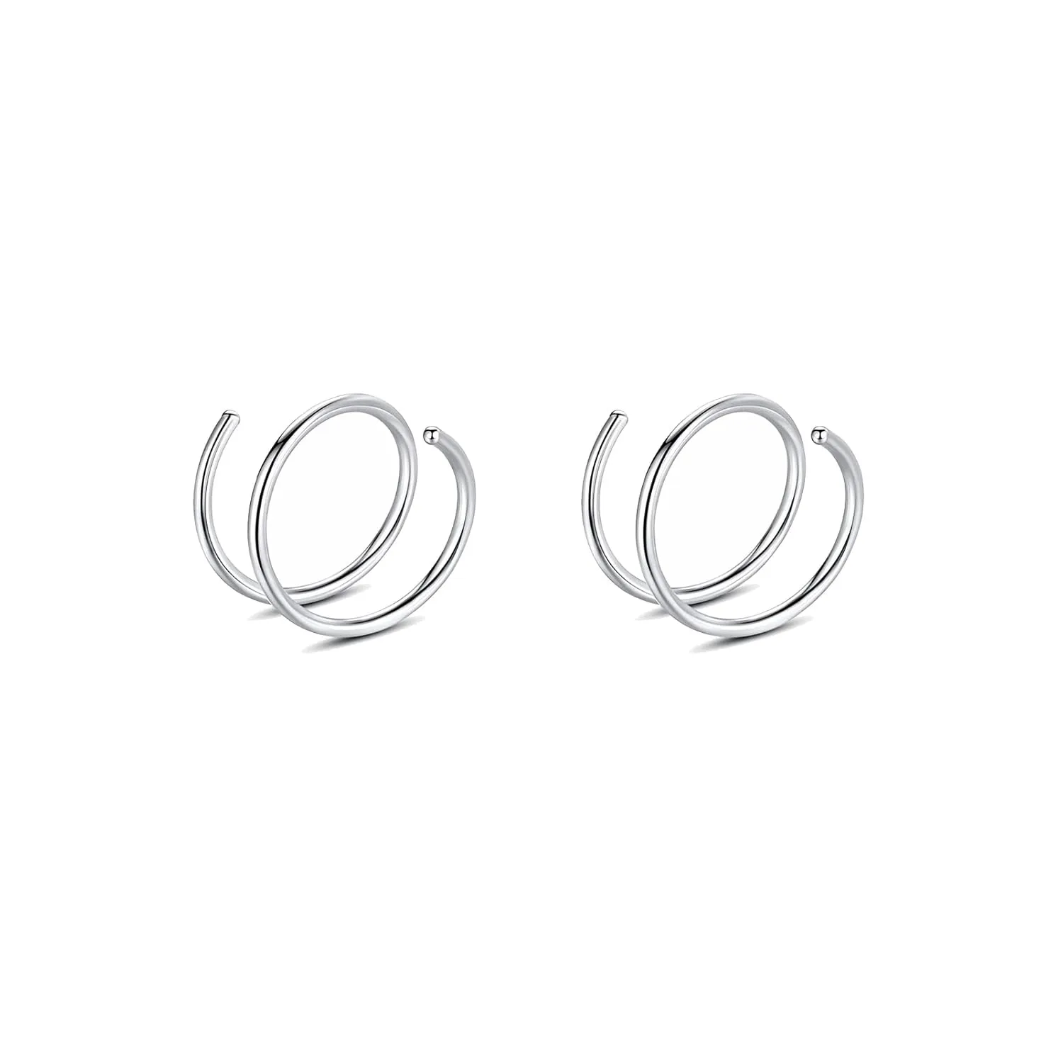 Double Hoop Nose Ring for Single Piercing,2PCS 20G 8mm Spiral Nose Rings Hoops Handmade Tiny Thin Piercing Jewelry for Women (Silver)