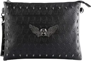 Downupdown Men&Women Clutch Skull Rivet Purse Punk Clutch Handbags Wallet with Shoulder Strap Messenger Bag Party Purse Phone Bag