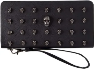 DownUpdown Skull Wallets for Women Wristlet Purses Clutch Black Zipper Purse Faux Leather Punk Gothic Cool Long Wallet Men