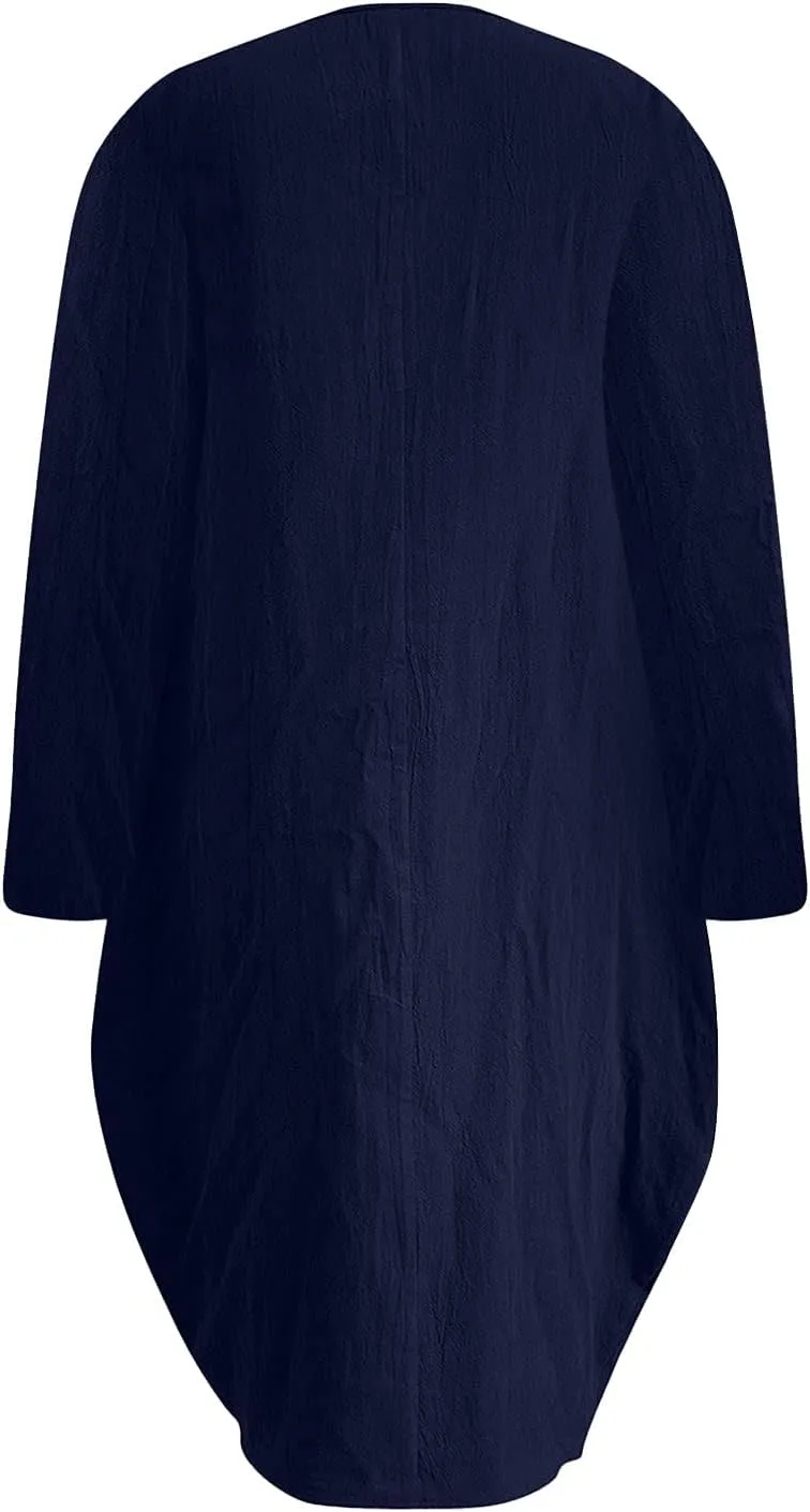Dresses for Women 2024,Summer Casual Loose Long Top Crewneck 3/4 Sleeve Solid Lightweight Plus Size Dress with Pocket