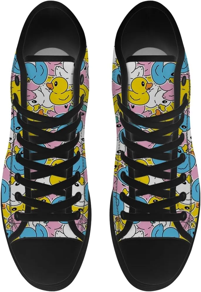 Duck High Top Canvas Shoes for Men Women Cartoon Duck High Top Sneakers Lace Up Casual Shoes Gifts for Girls Boys