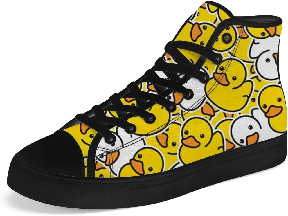 Duck High Top Canvas Shoes for Men Women Cartoon Duck High Top Sneakers Lace Up Casual Shoes Gifts for Girls Boys