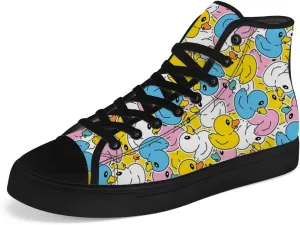 Duck High Top Canvas Shoes for Men Women Cartoon Duck High Top Sneakers Lace Up Casual Shoes Gifts for Girls Boys