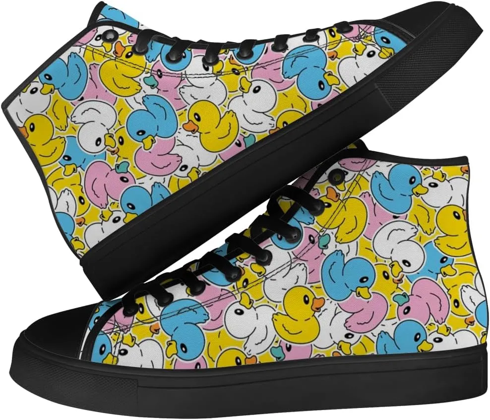 Duck High Top Canvas Shoes for Men Women Cartoon Duck High Top Sneakers Lace Up Casual Shoes Gifts for Girls Boys