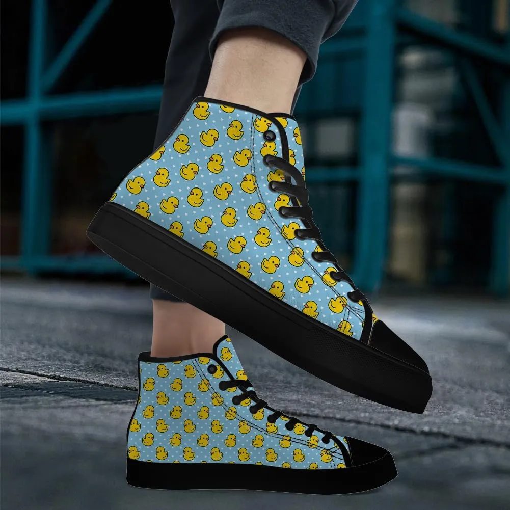 Duck High Top Canvas Shoes for Men Women Cartoon Duck High Top Sneakers Lace Up Casual Shoes Gifts for Girls Boys
