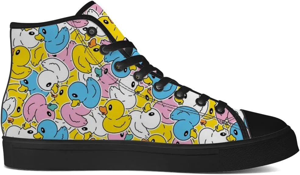 Duck High Top Canvas Shoes for Men Women Cartoon Duck High Top Sneakers Lace Up Casual Shoes Gifts for Girls Boys
