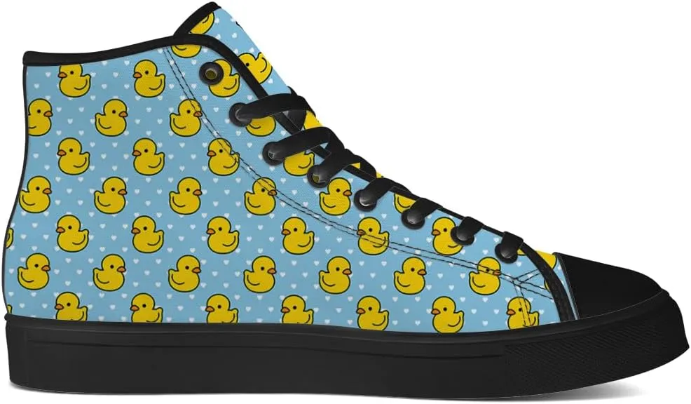 Duck High Top Canvas Shoes for Men Women Cartoon Duck High Top Sneakers Lace Up Casual Shoes Gifts for Girls Boys
