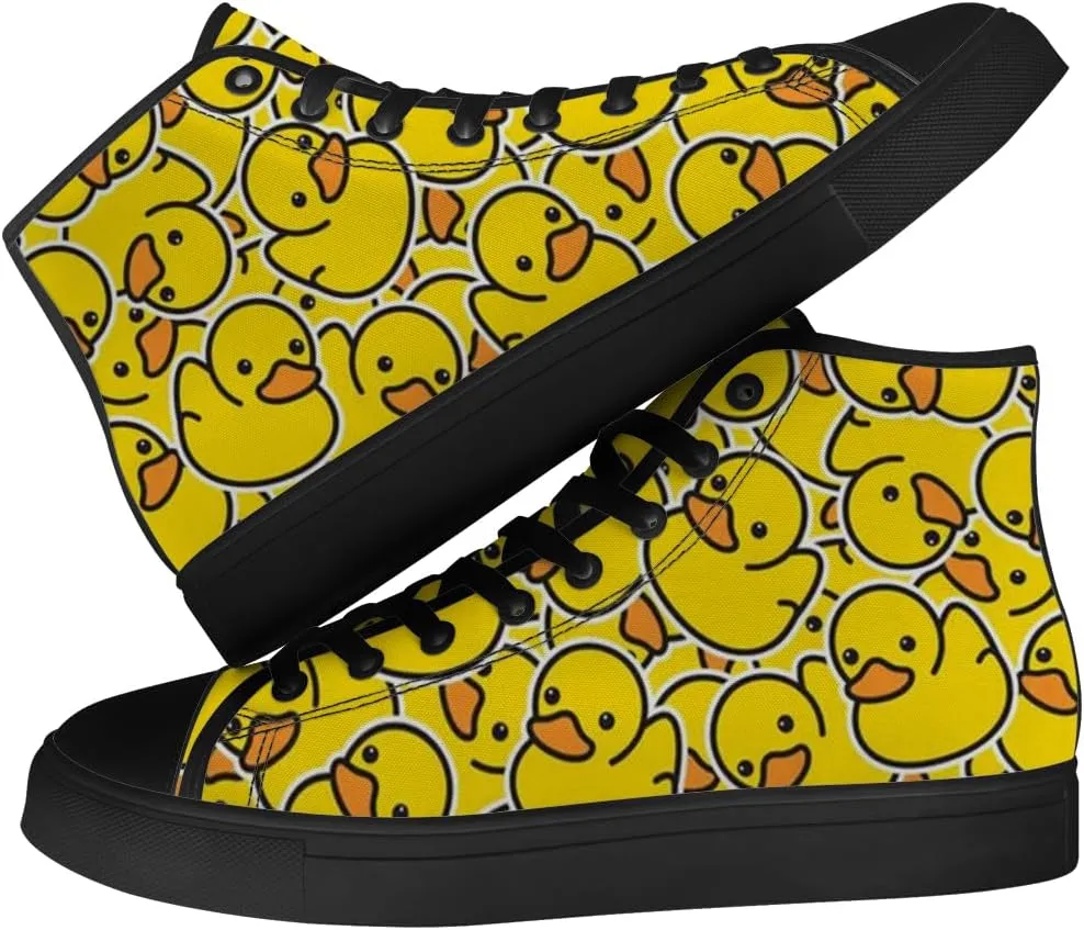 Duck High Top Canvas Shoes for Men Women Cartoon Duck High Top Sneakers Lace Up Casual Shoes Gifts for Girls Boys