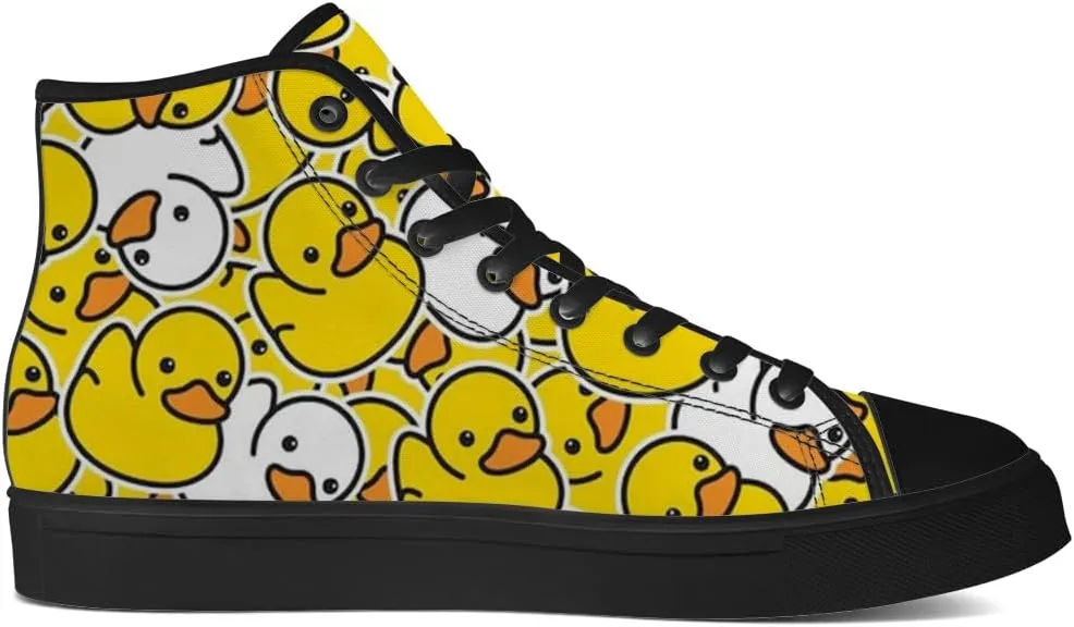 Duck High Top Canvas Shoes for Men Women Cartoon Duck High Top Sneakers Lace Up Casual Shoes Gifts for Girls Boys