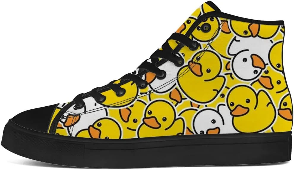 Duck High Top Canvas Shoes for Men Women Cartoon Duck High Top Sneakers Lace Up Casual Shoes Gifts for Girls Boys