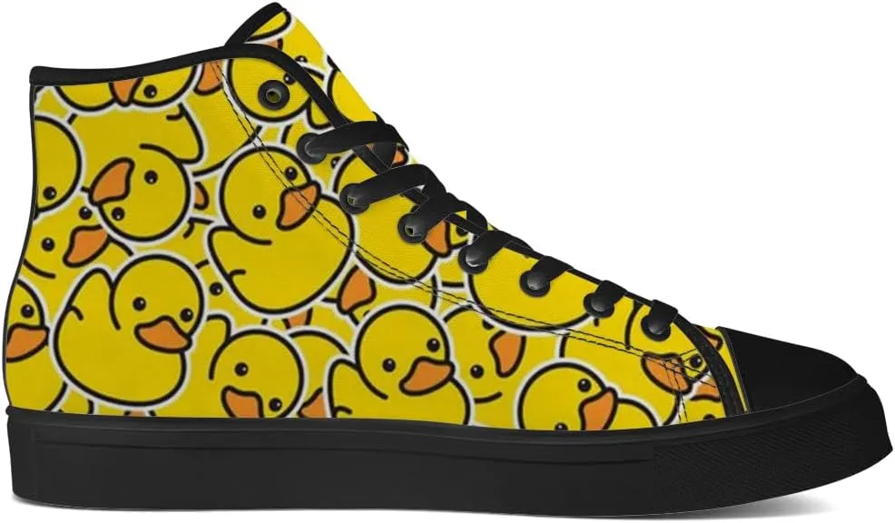 Duck High Top Canvas Shoes for Men Women Cartoon Duck High Top Sneakers Lace Up Casual Shoes Gifts for Girls Boys