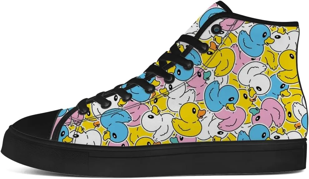 Duck High Top Canvas Shoes for Men Women Cartoon Duck High Top Sneakers Lace Up Casual Shoes Gifts for Girls Boys