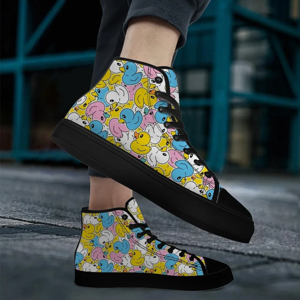 Duck High Top Canvas Shoes for Men Women Cartoon Duck High Top Sneakers Lace Up Casual Shoes Gifts for Girls Boys