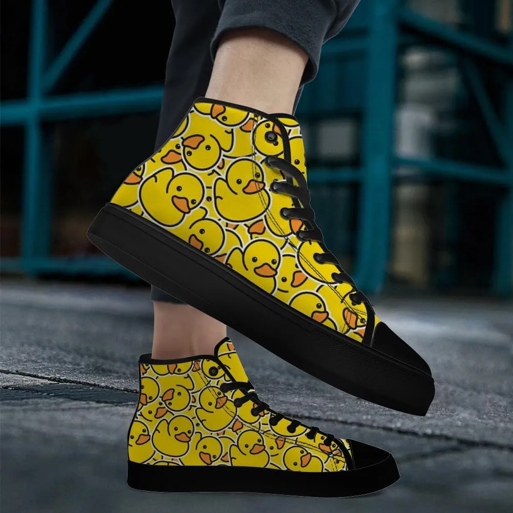 Duck High Top Canvas Shoes for Men Women Cartoon Duck High Top Sneakers Lace Up Casual Shoes Gifts for Girls Boys
