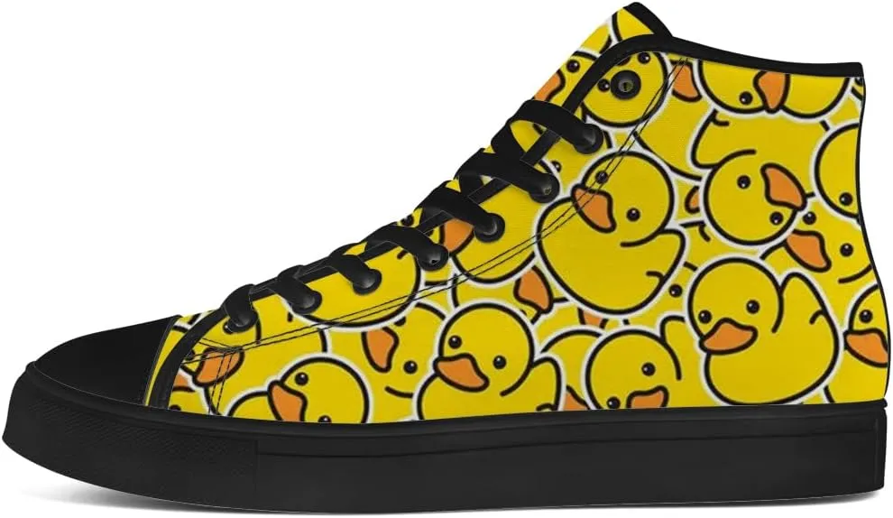 Duck High Top Canvas Shoes for Men Women Cartoon Duck High Top Sneakers Lace Up Casual Shoes Gifts for Girls Boys