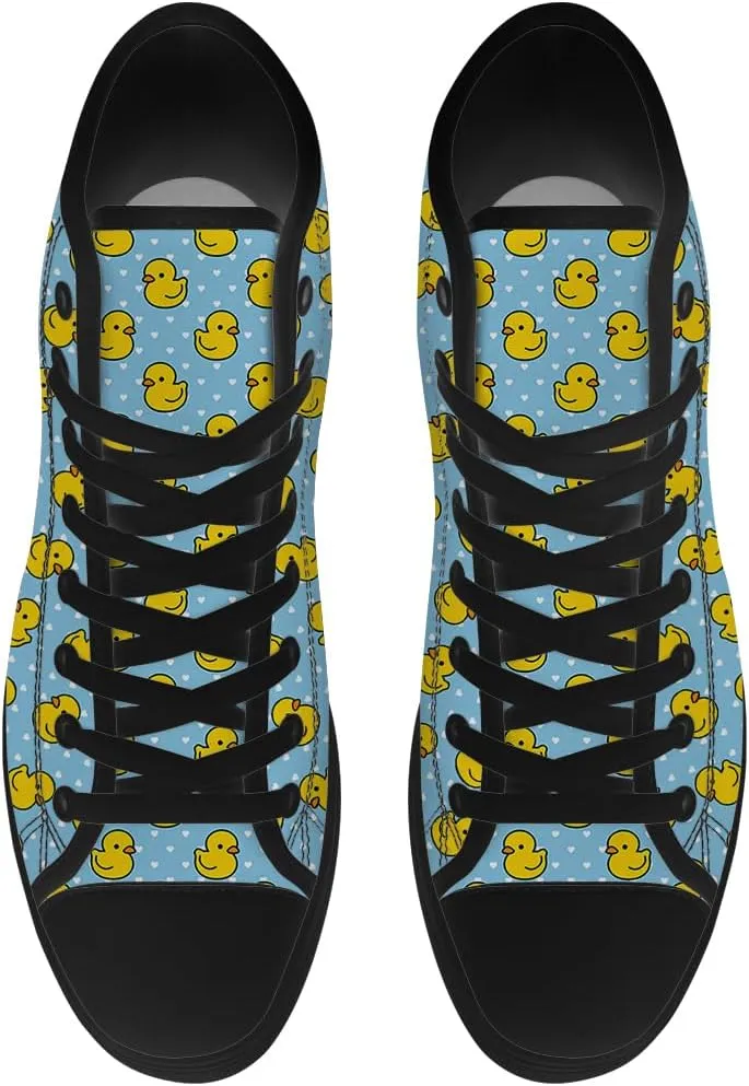 Duck High Top Canvas Shoes for Men Women Cartoon Duck High Top Sneakers Lace Up Casual Shoes Gifts for Girls Boys