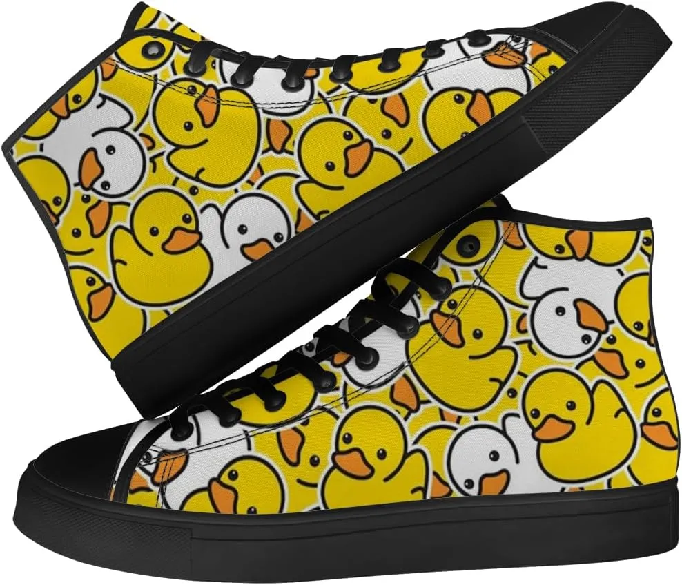 Duck High Top Canvas Shoes for Men Women Cartoon Duck High Top Sneakers Lace Up Casual Shoes Gifts for Girls Boys
