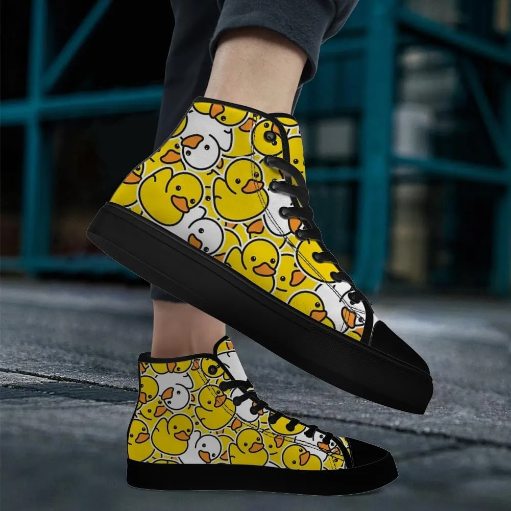 Duck High Top Canvas Shoes for Men Women Cartoon Duck High Top Sneakers Lace Up Casual Shoes Gifts for Girls Boys