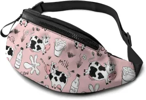 Dujiea Fanny Pack, Funny Cow Milk Print Waist Bag with Headphone Hole Belt Bag Adjustable Sling Pocket Fashion Hip Bum Bag for Women Men Kids Outdoors Casual Travelling Hiking Cycling