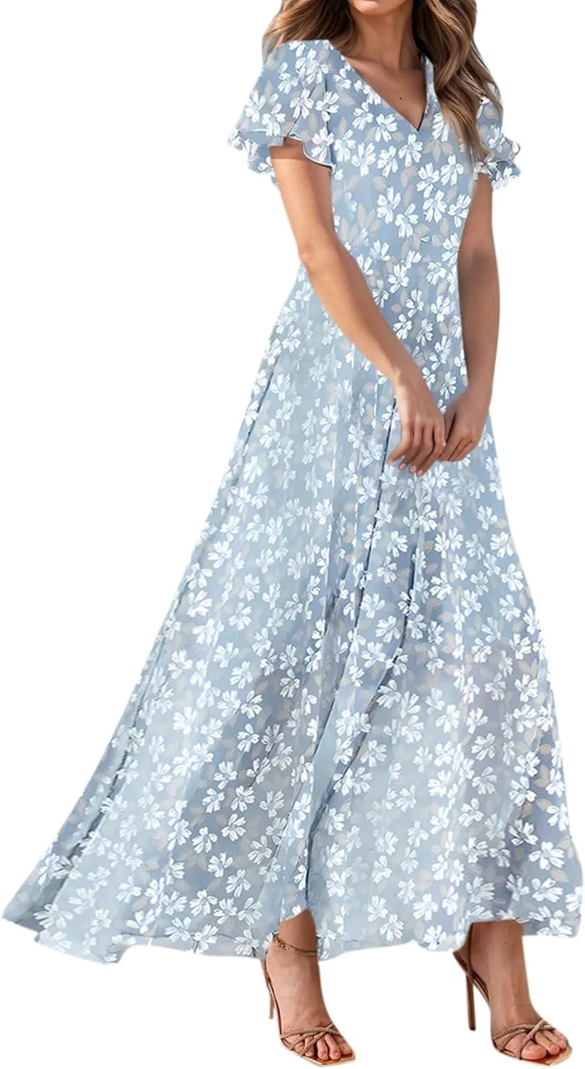 Easter Dress for Women Chiffon Dresses Swing Flowy Ruffle Hem Swing Womens Dresses Summer Beach Casual Dresses