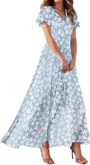 Easter Dress for Women Chiffon Dresses Swing Flowy Ruffle Hem Swing Womens Dresses Summer Beach Casual Dresses