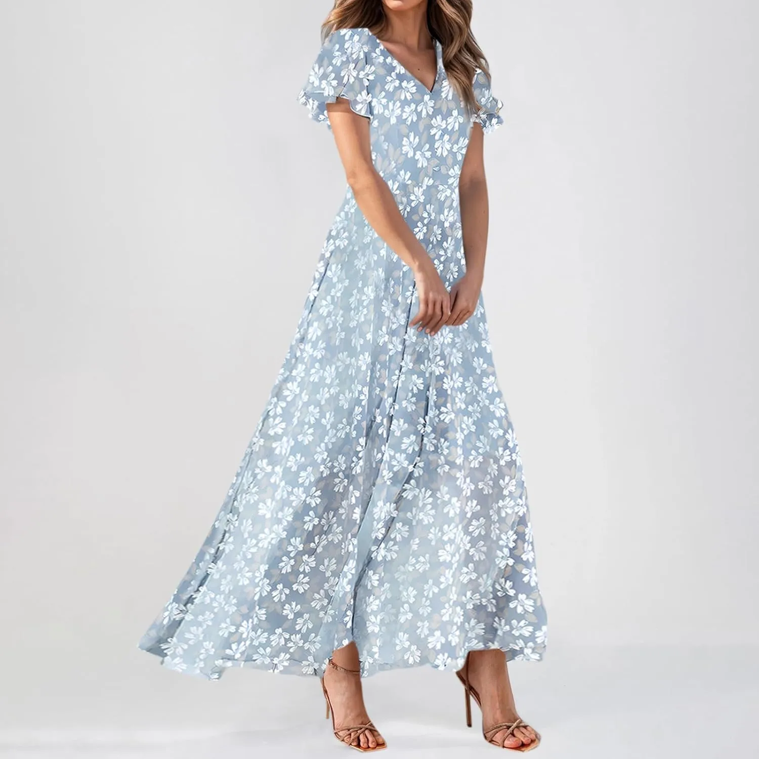 Easter Dress for Women Chiffon Dresses Swing Flowy Ruffle Hem Swing Womens Dresses Summer Beach Casual Dresses