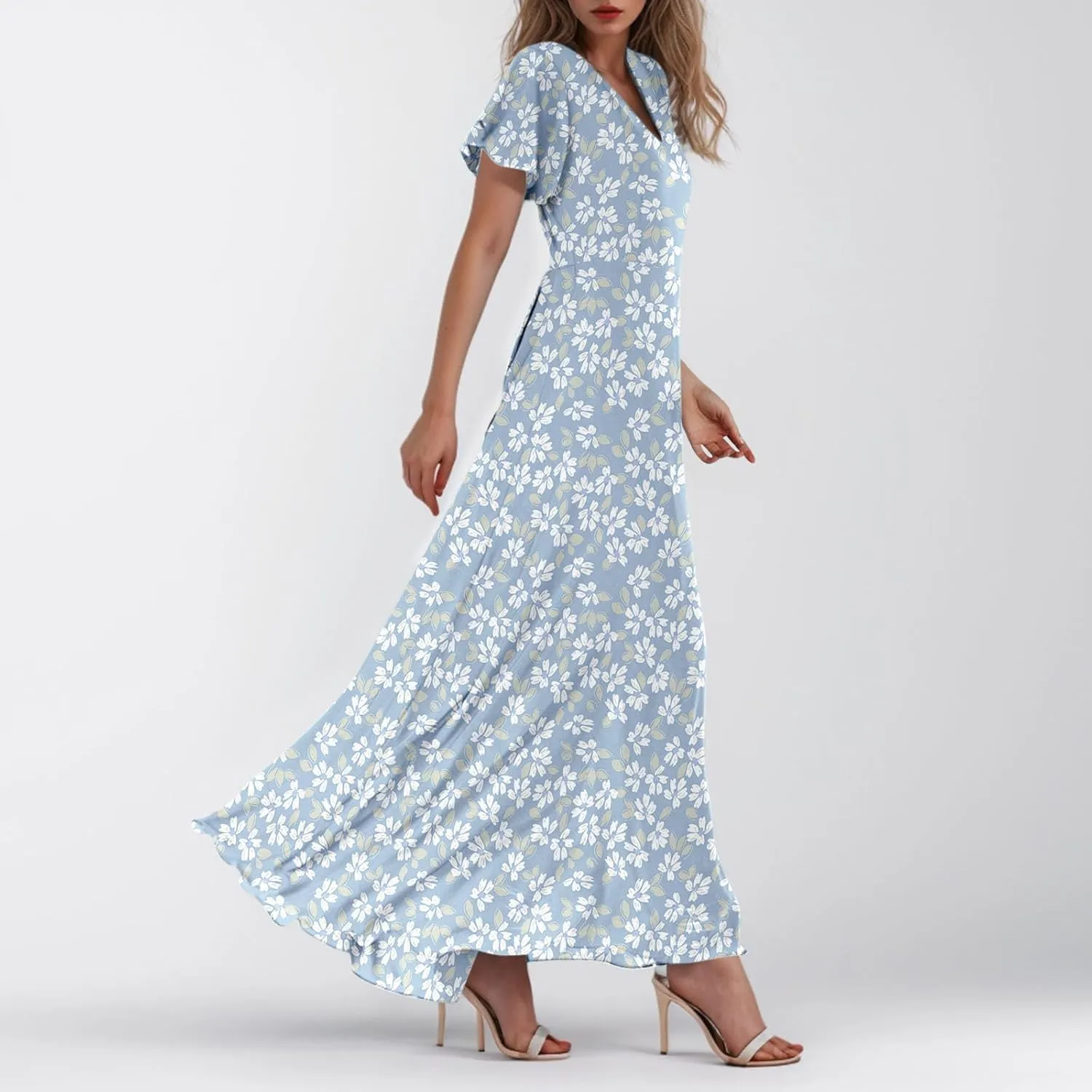 Easter Dress for Women Chiffon Dresses Swing Flowy Ruffle Hem Swing Womens Dresses Summer Beach Casual Dresses