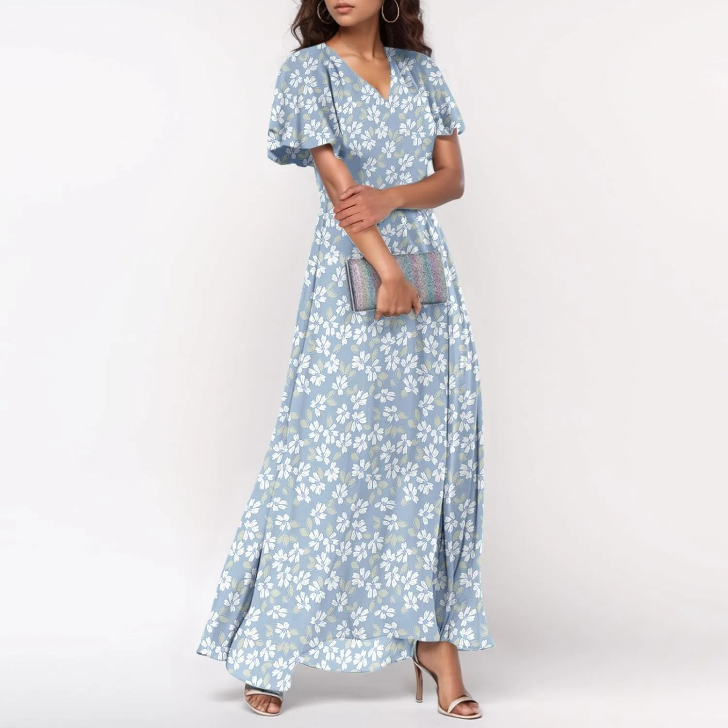 Easter Dress for Women Chiffon Dresses Swing Flowy Ruffle Hem Swing Womens Dresses Summer Beach Casual Dresses