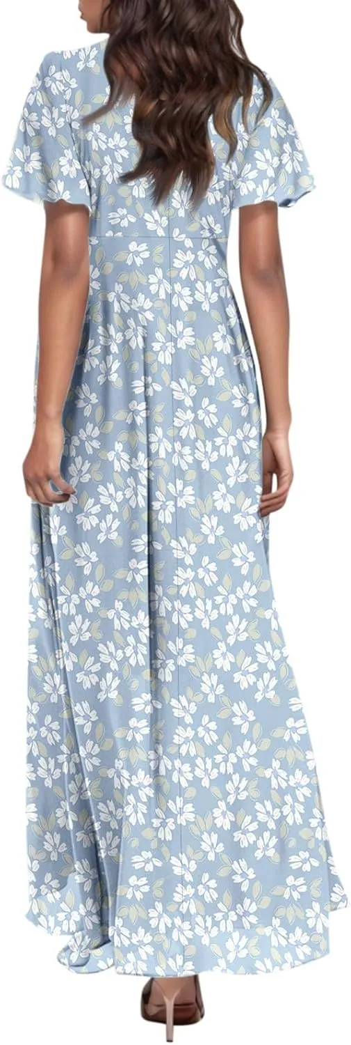 Easter Dress for Women Chiffon Dresses Swing Flowy Ruffle Hem Swing Womens Dresses Summer Beach Casual Dresses