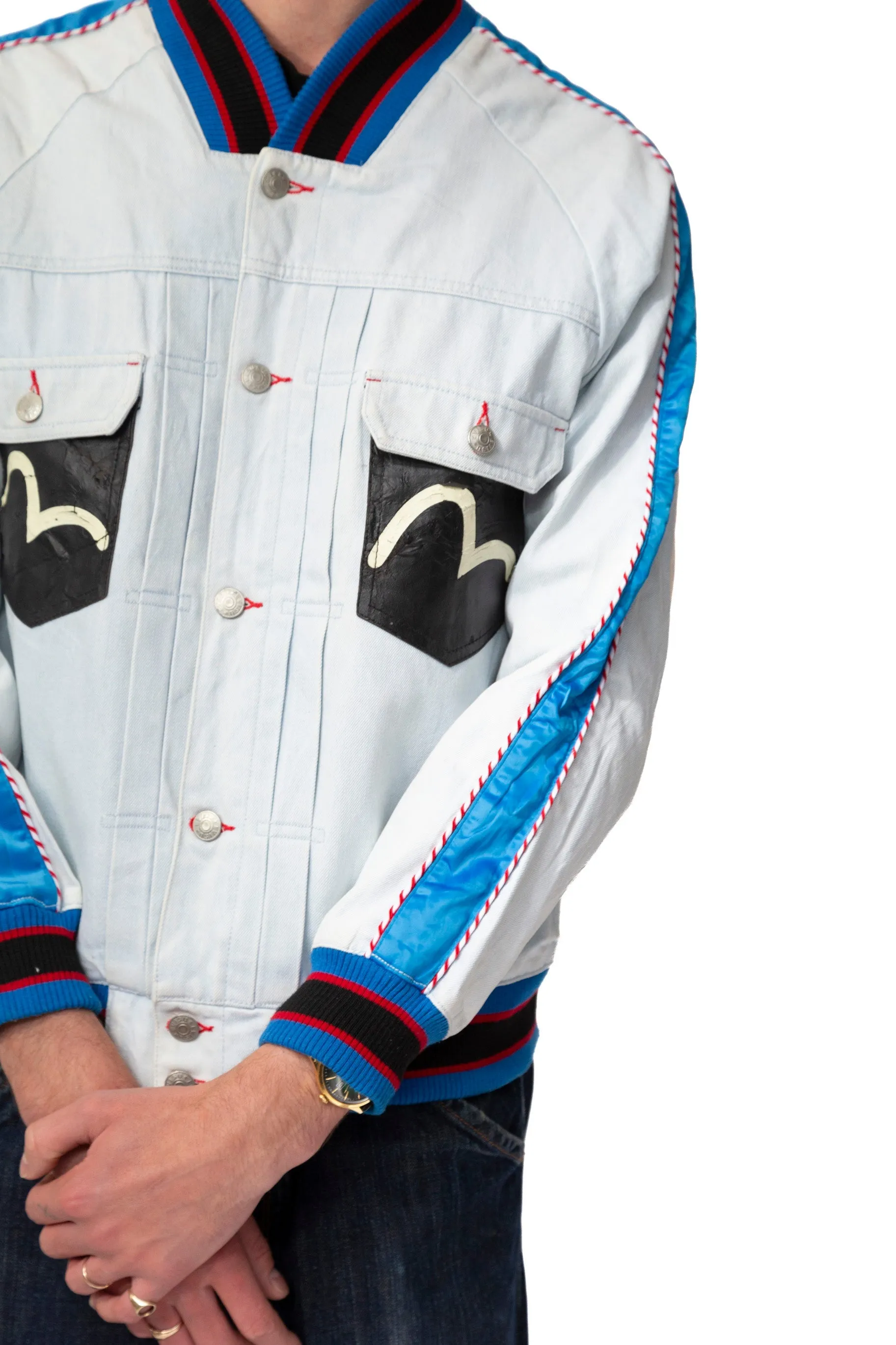 Evisu Stripe Collar Denim Button Up Jacket